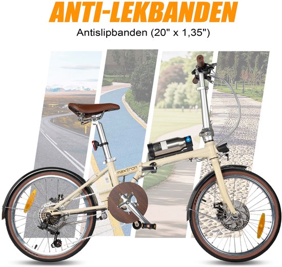 Maxtron Smart20 Elektrische Fiets - 20 Inch Opvouwbare E-bike - 36V 5.2Ah Accu - Actieradius tot 40 km - Shimano 7 Versnellingen - Schijfremmen - Stadsfiets - Beige van Maxtron — afbeelding 5
