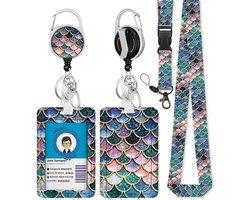 ID-badgehouder met afneembaar koord, intrekbare badgehouder, afneembare badgeclips, nekkoord, cadeau voor verpleegkundigen en docenten, Kleurrijke visschubben