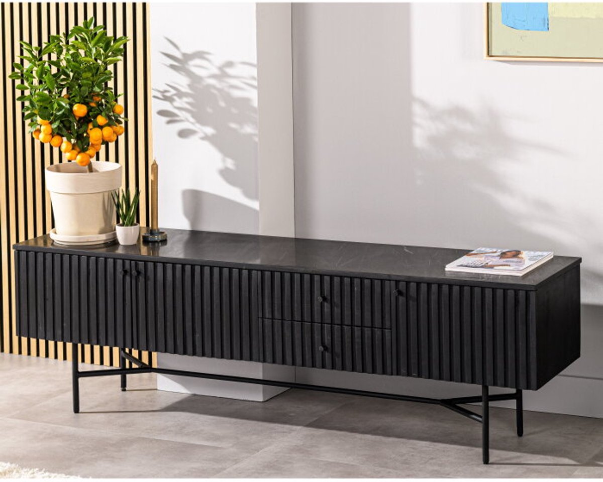 Meubelplaats Tv-meubel Ralph 175 cm Marmer - Zwart