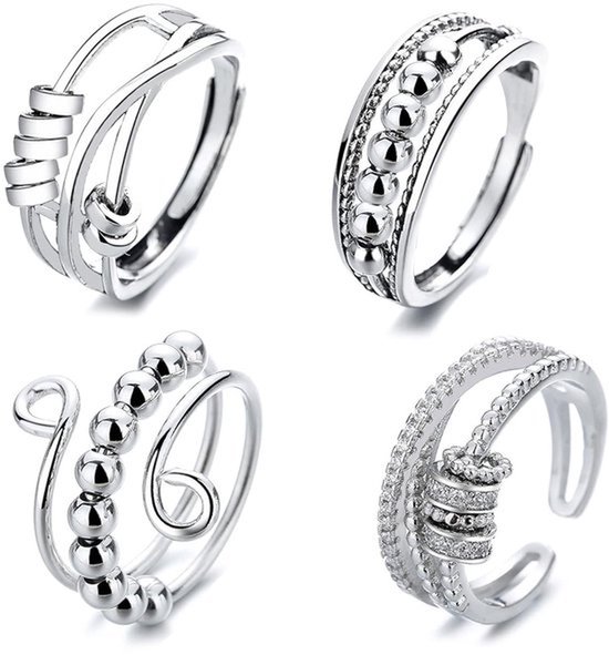 Mode Sieraden Zilver Goud Kleur Rvs Rotatie Kralen Aniëteit Ringen Verstelbare S