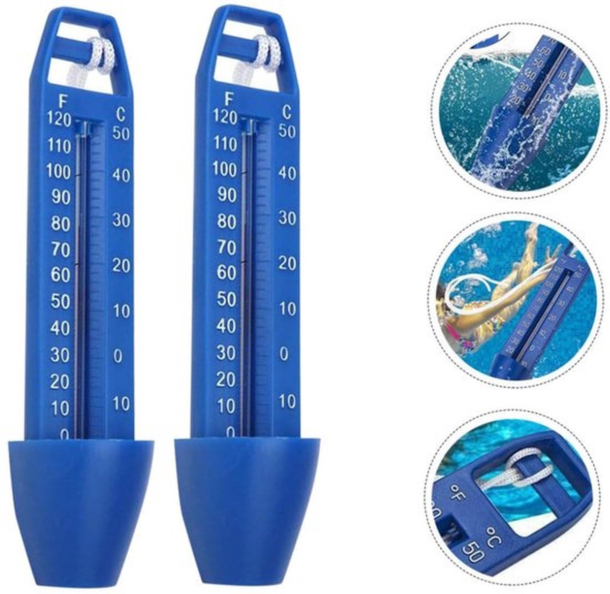 2 stuk onbreekbare waterthermometer voor zwembad, badkuip, zwembad en vijver - drijvende thermometer met praktisch snoer voor binnen- en buitengebruik - Thermometer Zwembad