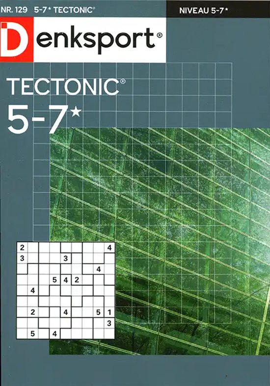 Denksport Tectonic puzzelboek, niveau 5-7*. Bevat een sudokupuzzel.