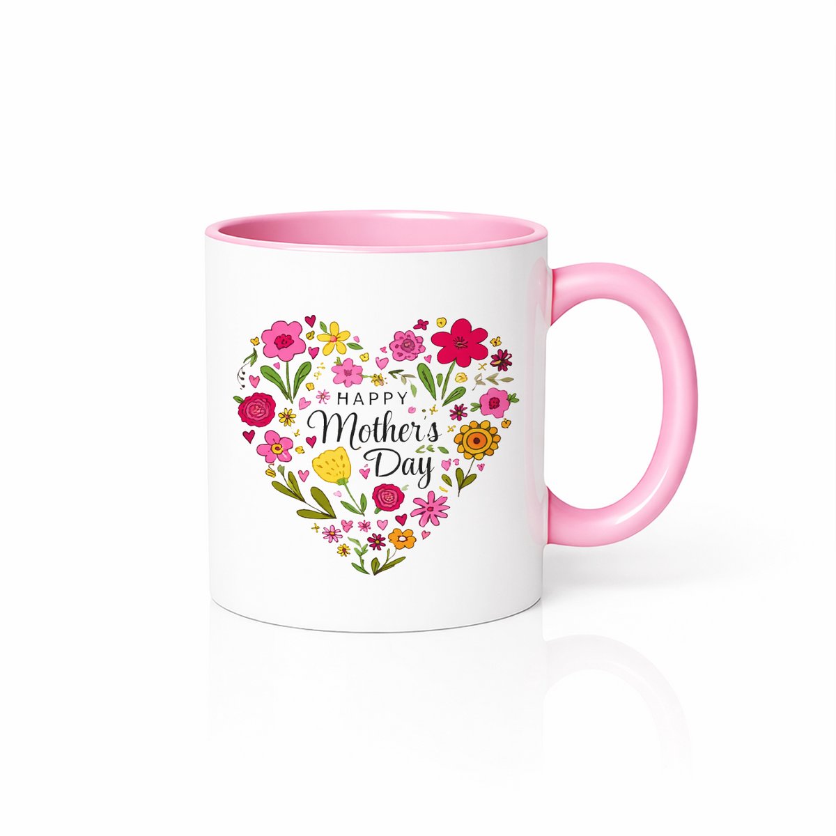 Moederdag Cadeau Mok - Hart van Bloemen Design - Witte & Roze Keramische Koffiebeker - 330 ml
