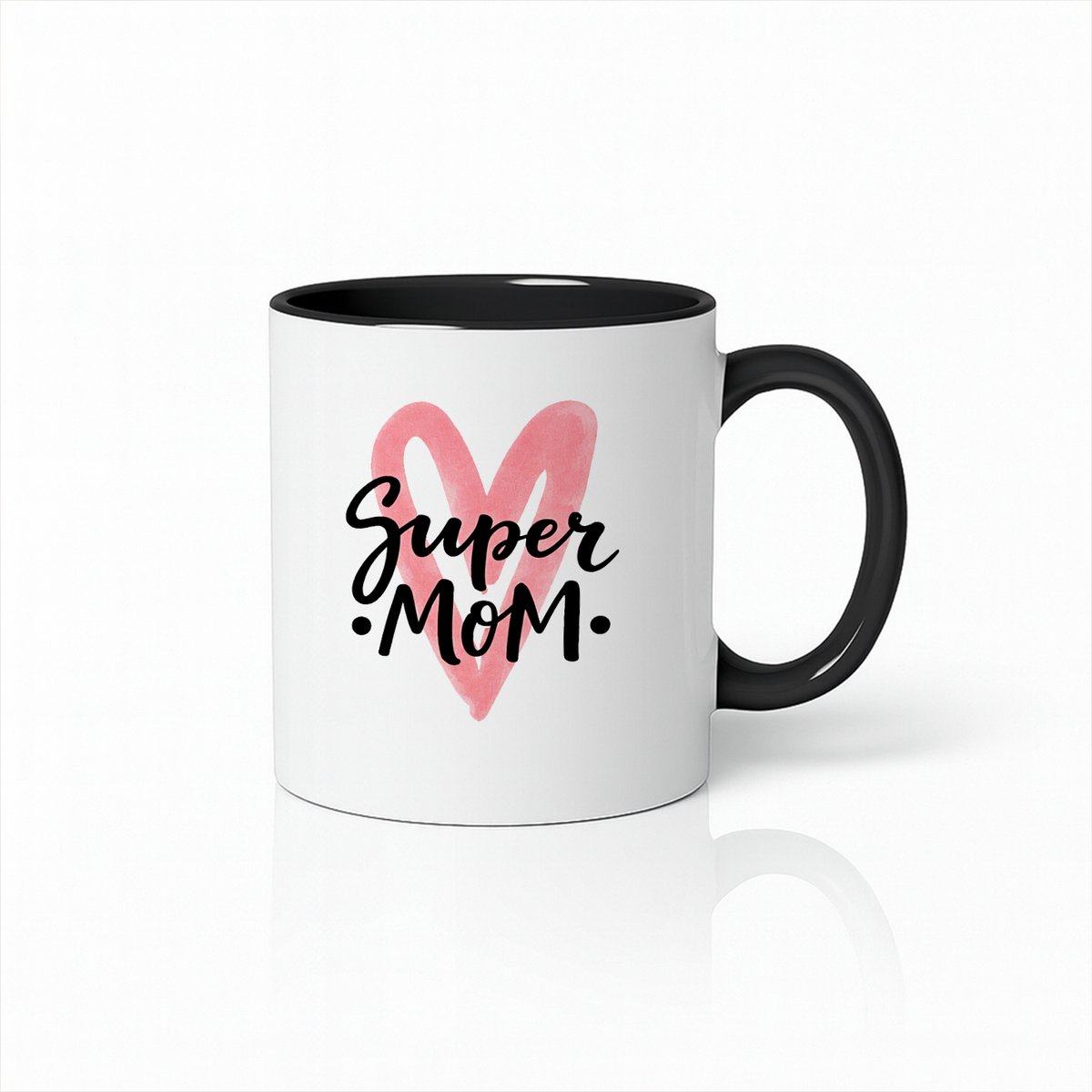 Super Mom Koffiemok met Roze Hart - Moederdag Cadeau - Zwart Wit