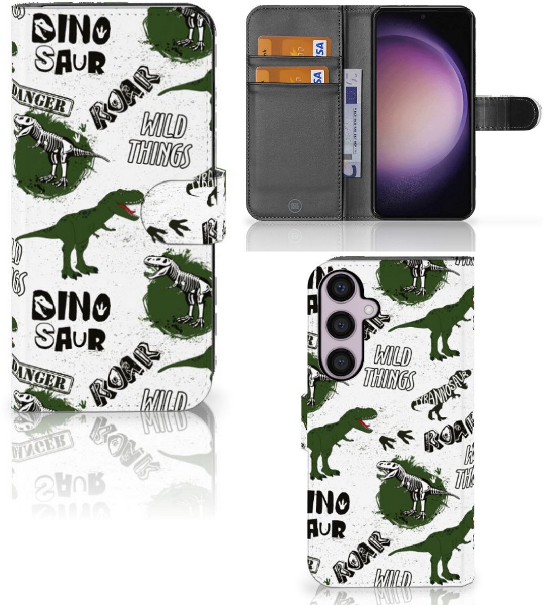 Telefoonhoesje met Pasjes voor Samsung Galaxy S24 Plus Dinosaurus