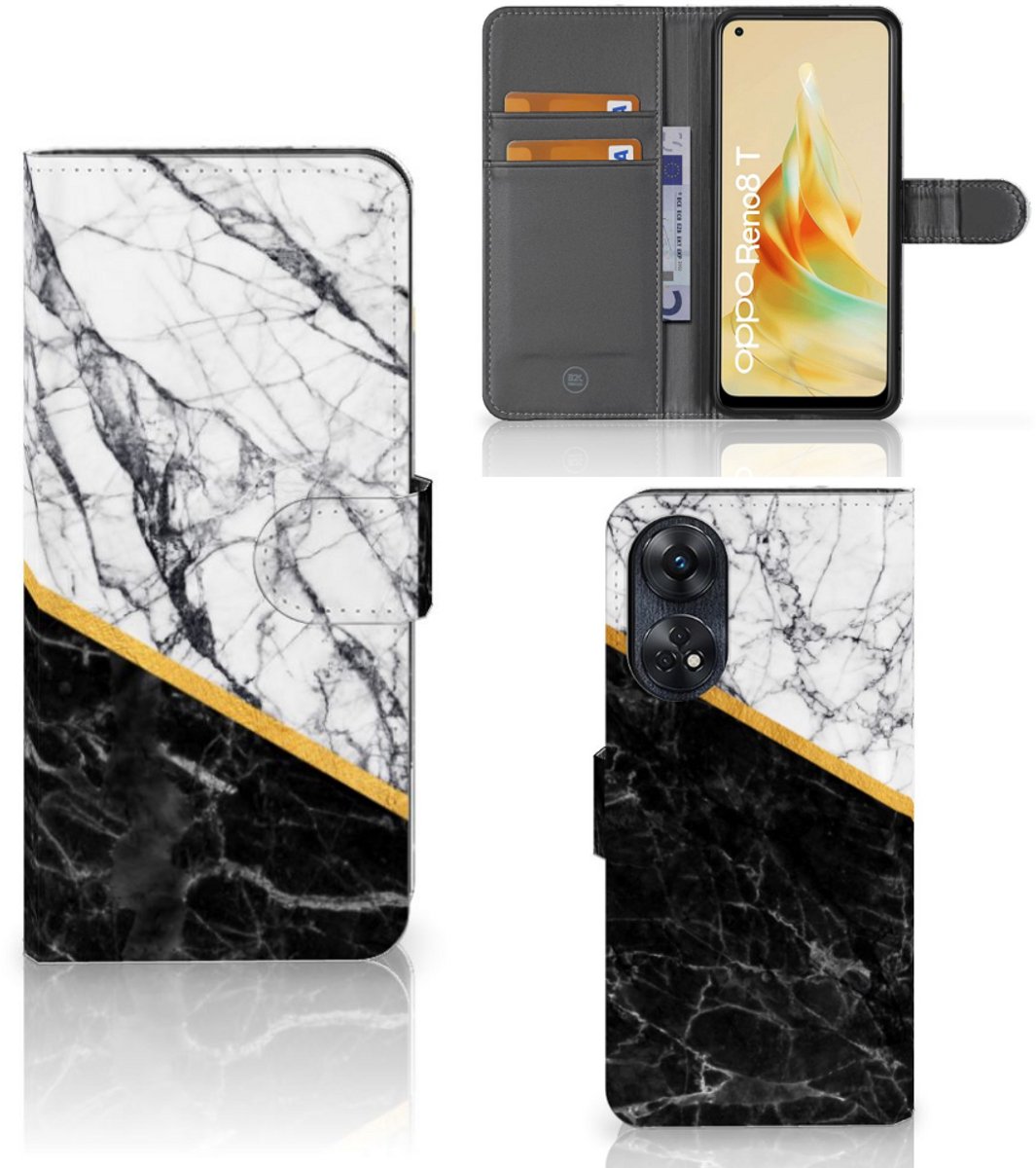 OPPO Reno8 T 4G Bookcase Marmer Wit Zwart - Origineel Cadeau Man