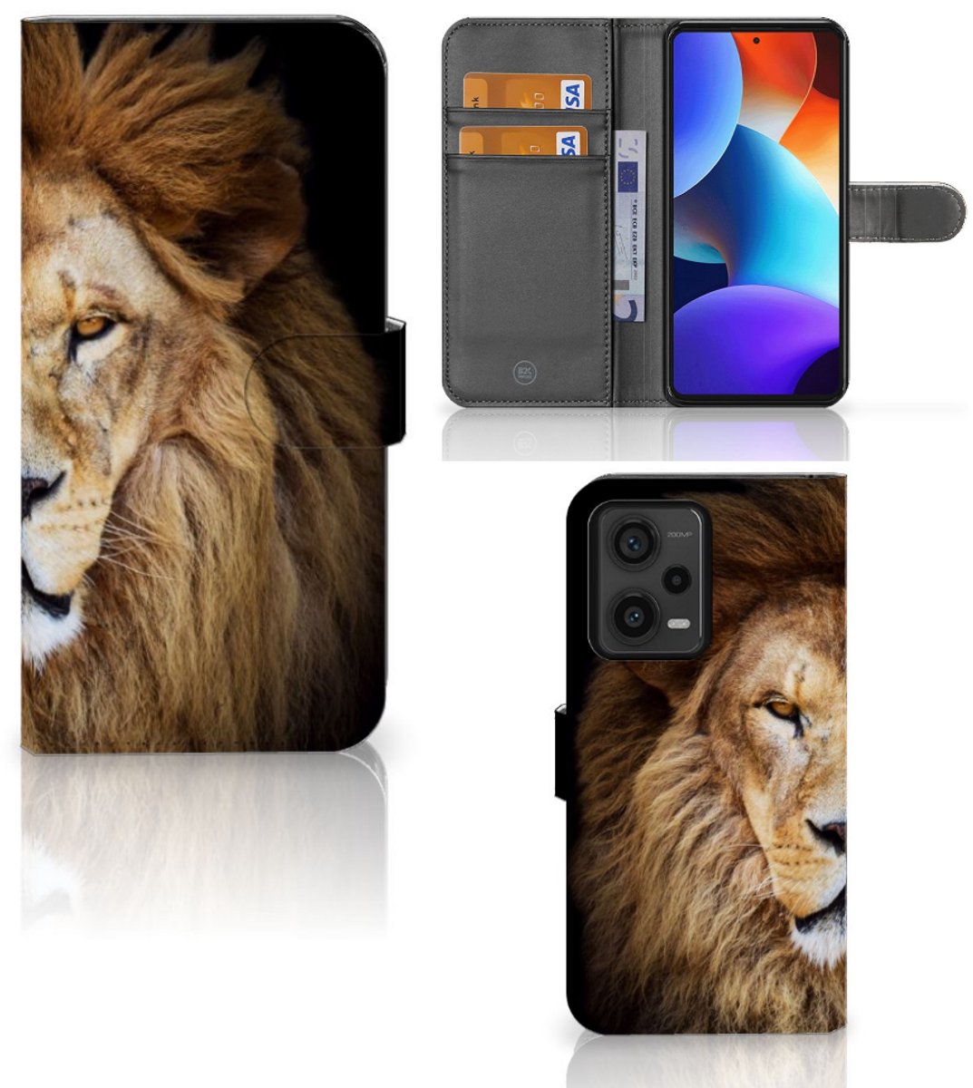 Xiaomi Redmi Note 12 Pro Plus Telefoonhoesje met Pasjes Leeuw