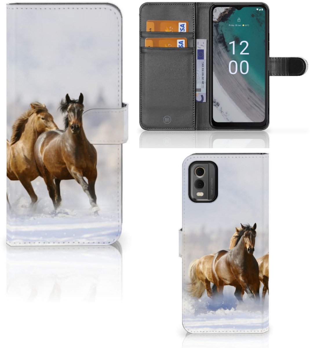 Nokia C32 Telefoonhoesje met Pasjes Paarden