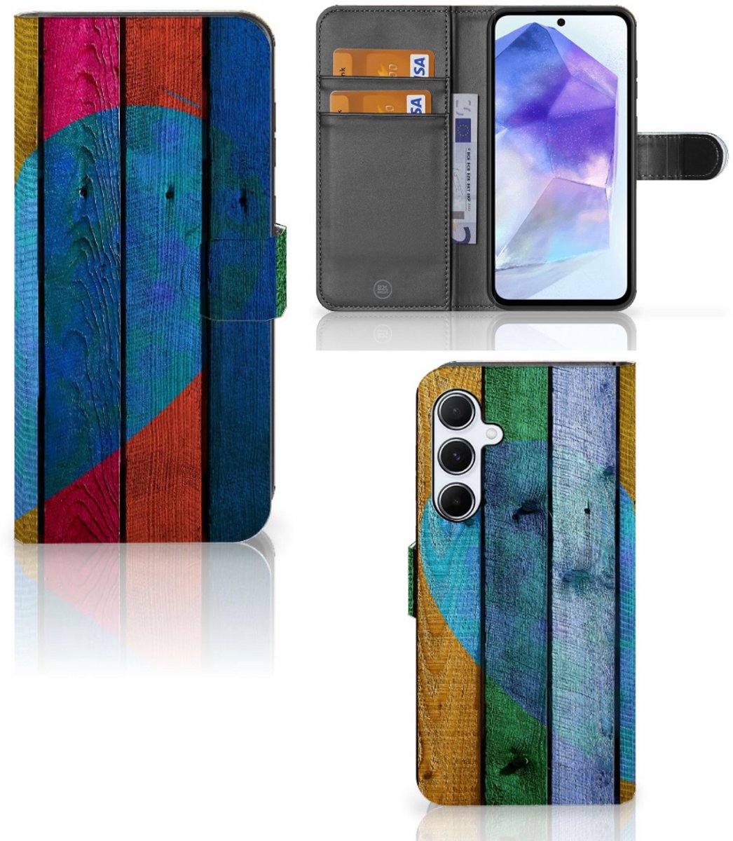 Samsung Galaxy A55 Book Style Case Wood Heart - Cadeau voor je Vriend