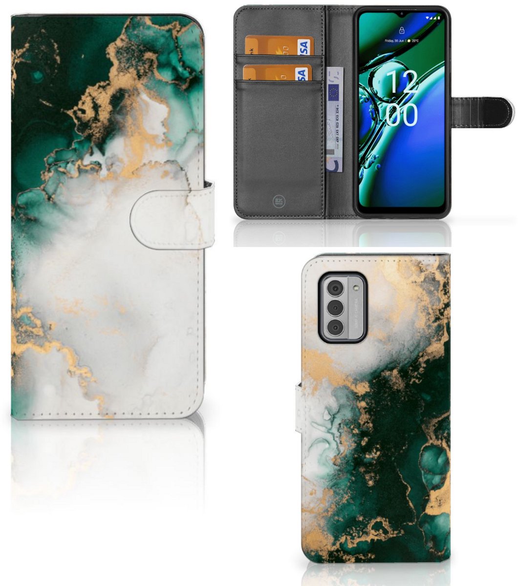 Bookcase voor Nokia G42 Marmer Groen