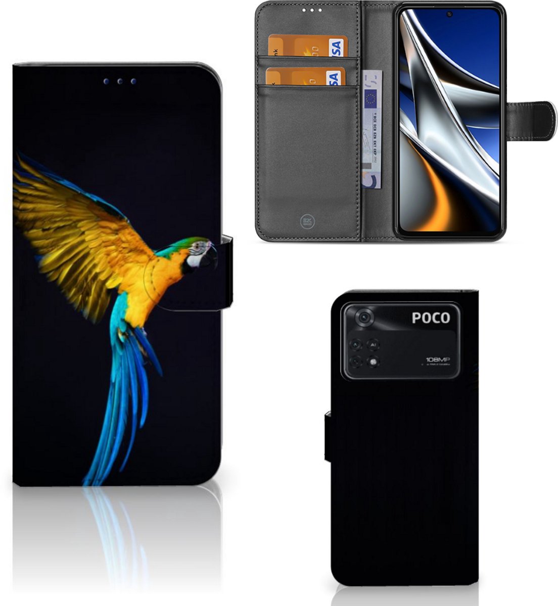 Xiaomi Poco X4 Pro 5G Telefoonhoesje met Pasjes Papegaai