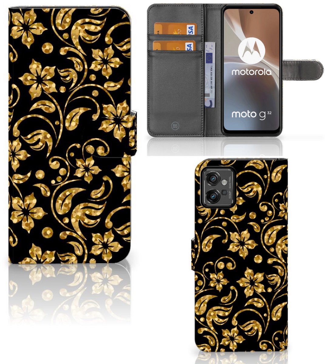 Motorola Moto G32 Hoesje Gouden Bloemen