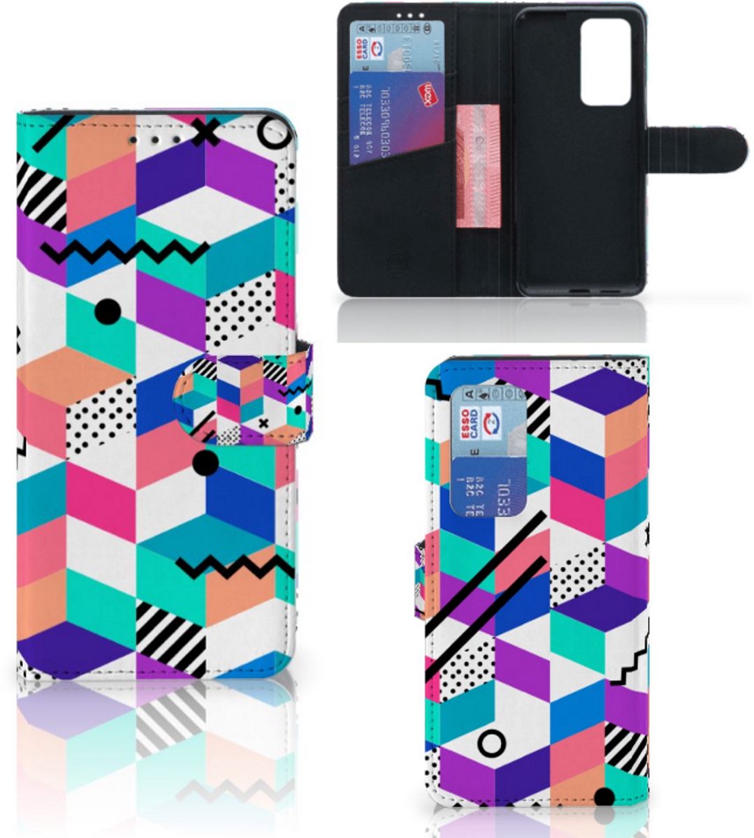 Huawei P40 Pro Book Case Blokken Kleurrijk