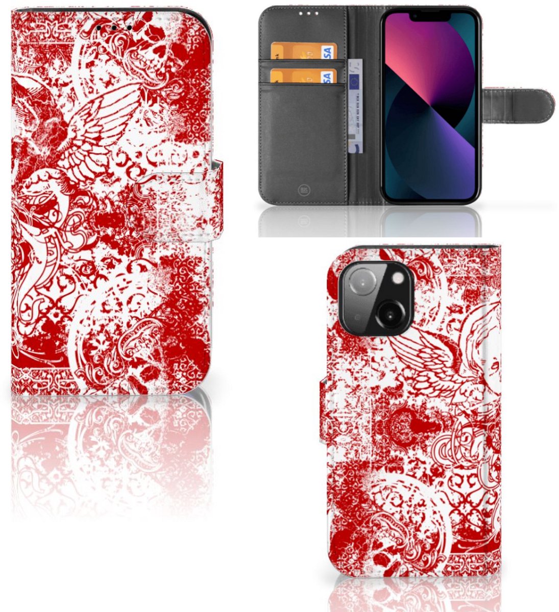 Telefoonhoesje met Naam iPhone 13 Mini Angel Skull Rood