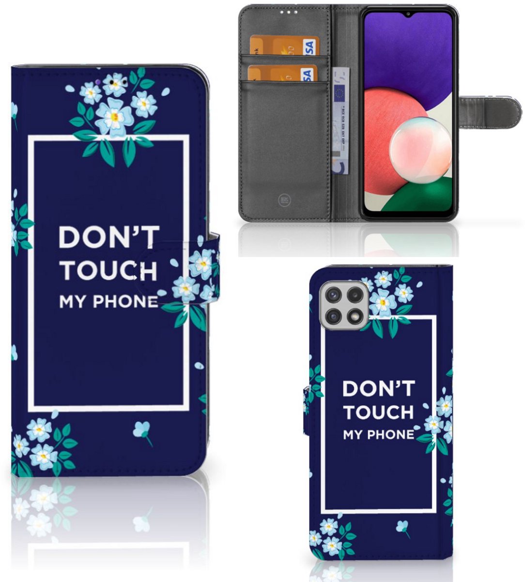 Samsung Galaxy A22 5G Portemonnee Hoesje Flowers Blue DTMP