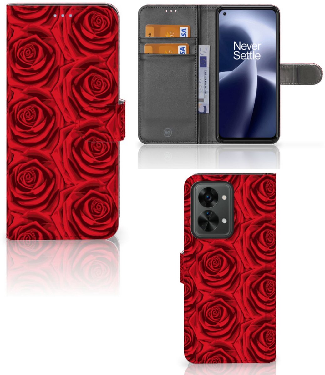 Boekhoesje voor OnePlus Nord 2T Hoesje Red Roses