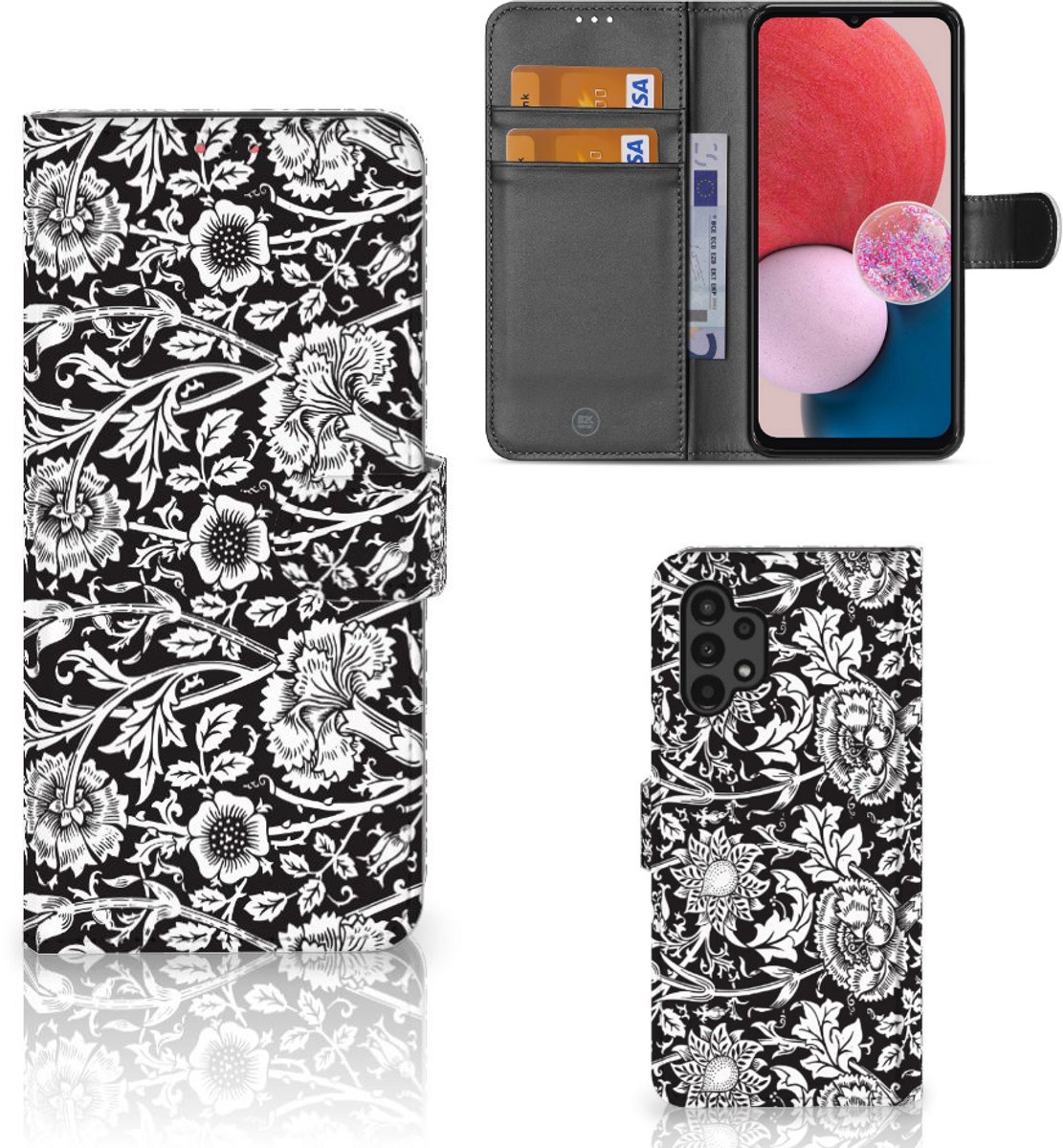 Samsung Galaxy A13 (4G) Hoesje Black Flowers