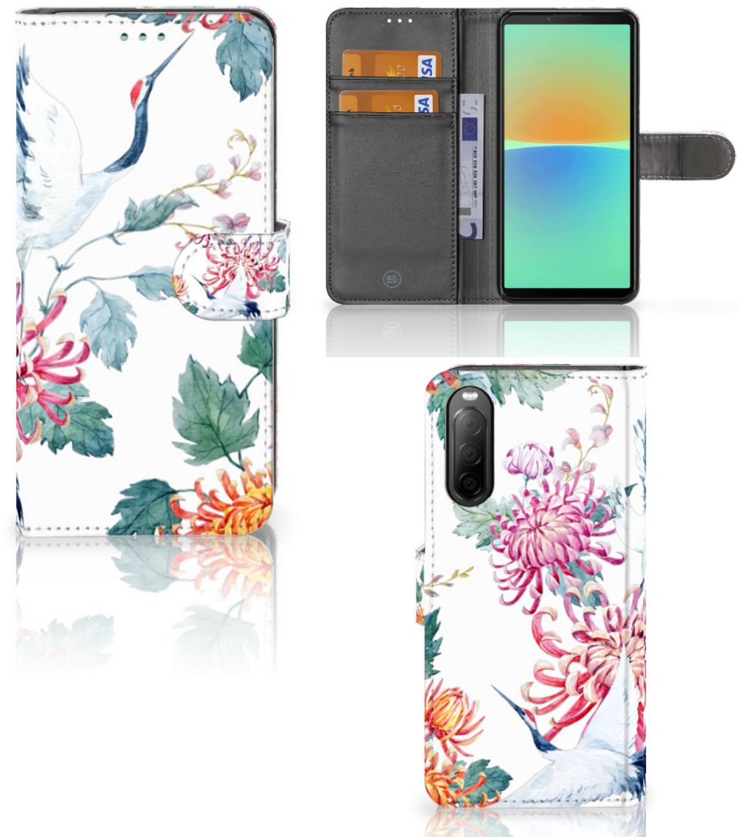 Sony Xperia 10 IV Telefoonhoesje met Pasjes Bird Flowers