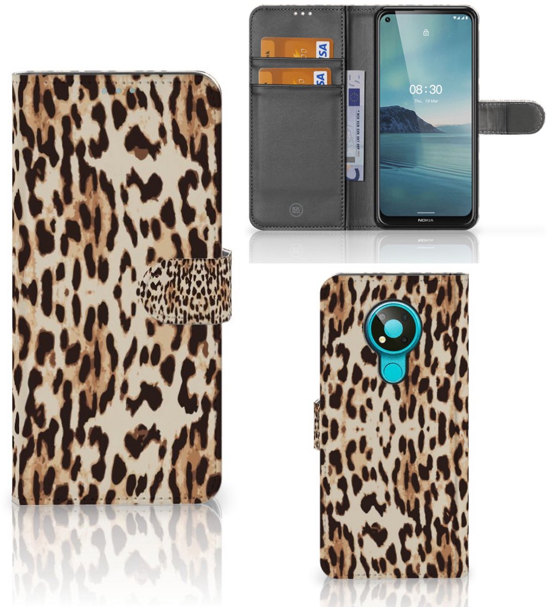 Nokia 3.4 Telefoonhoesje met Pasjes Leopard