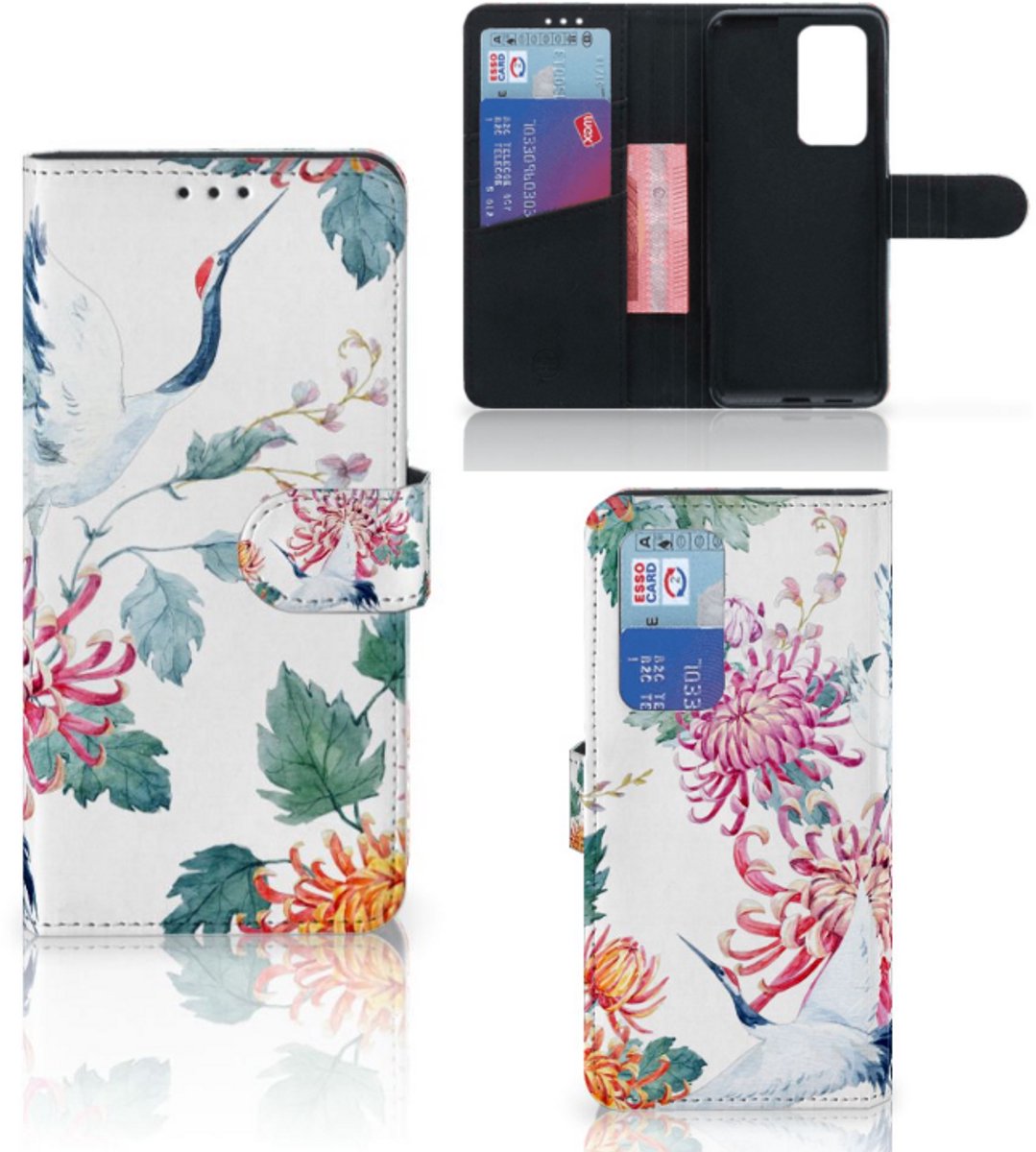 Huawei P40 Pro Telefoonhoesje met Pasjes Bird Flowers