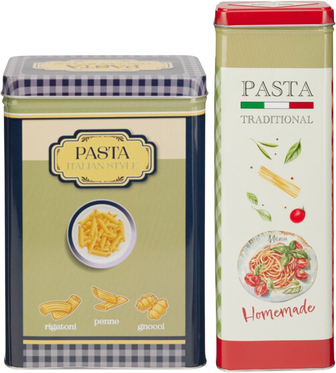 Pasta / spaghetti bewaarblik Nostagia set - blauw / rood - metaal - Italiaans - voorraadblik