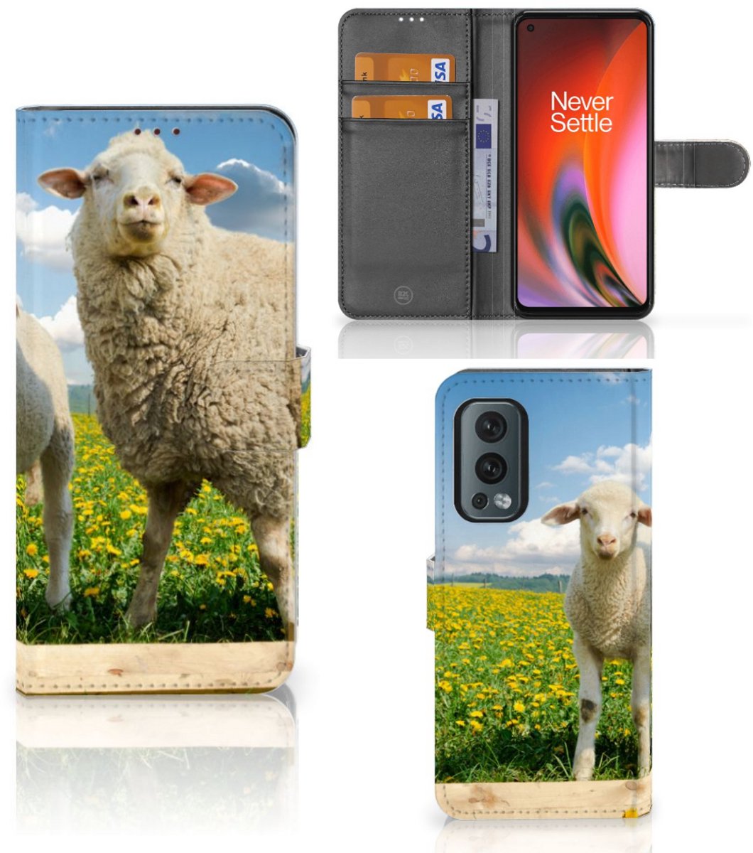 OnePlus Nord 2 5G Telefoonhoesje met Pasjes Schaap en Lammetje