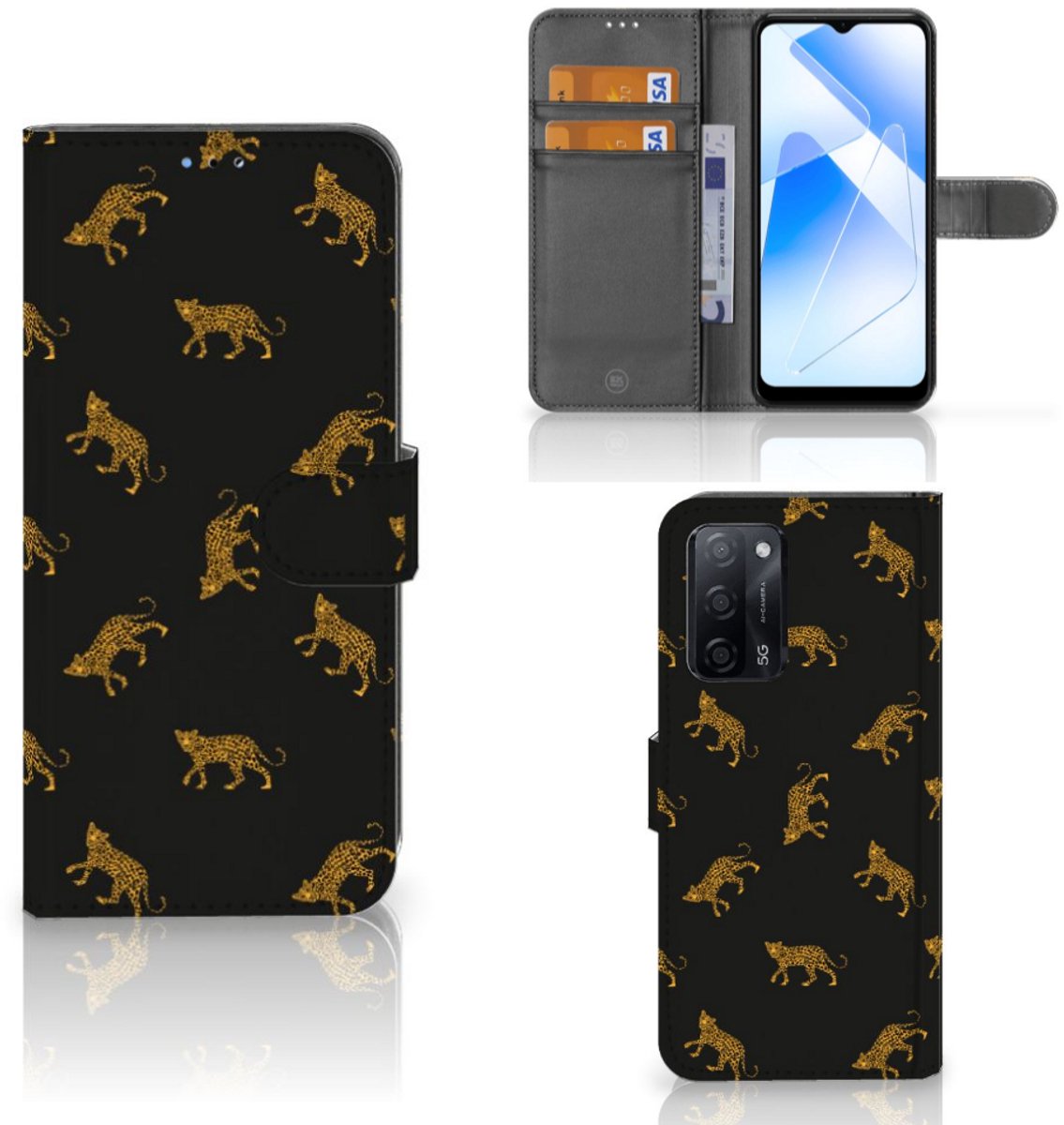 Telefoonhoesje met Pasjes voor OPPO A16/A16s/A54s Leopards