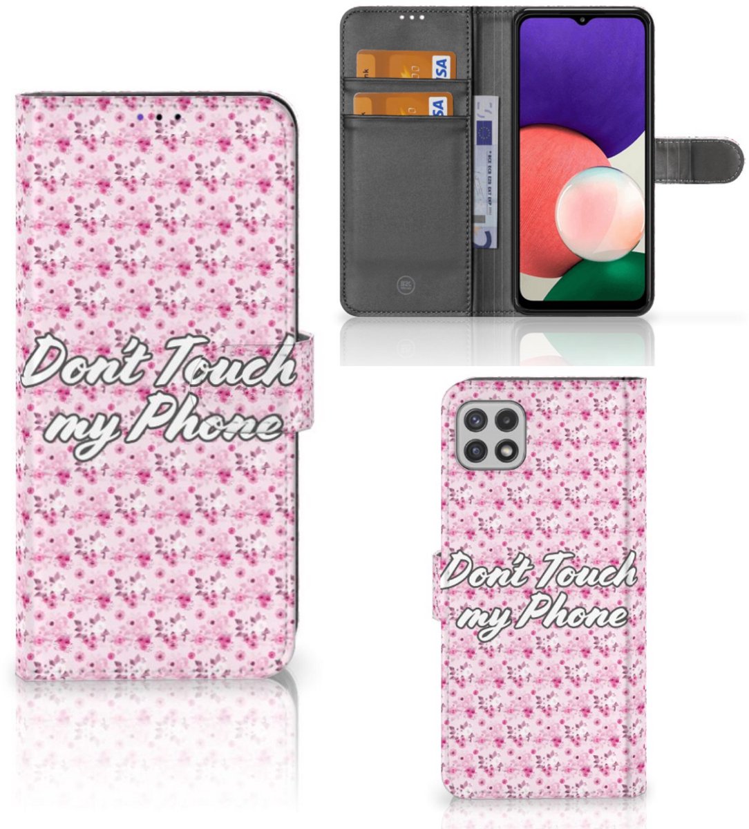 Samsung Galaxy A22 5G Portemonnee Hoesje Flowers Pink DTMP