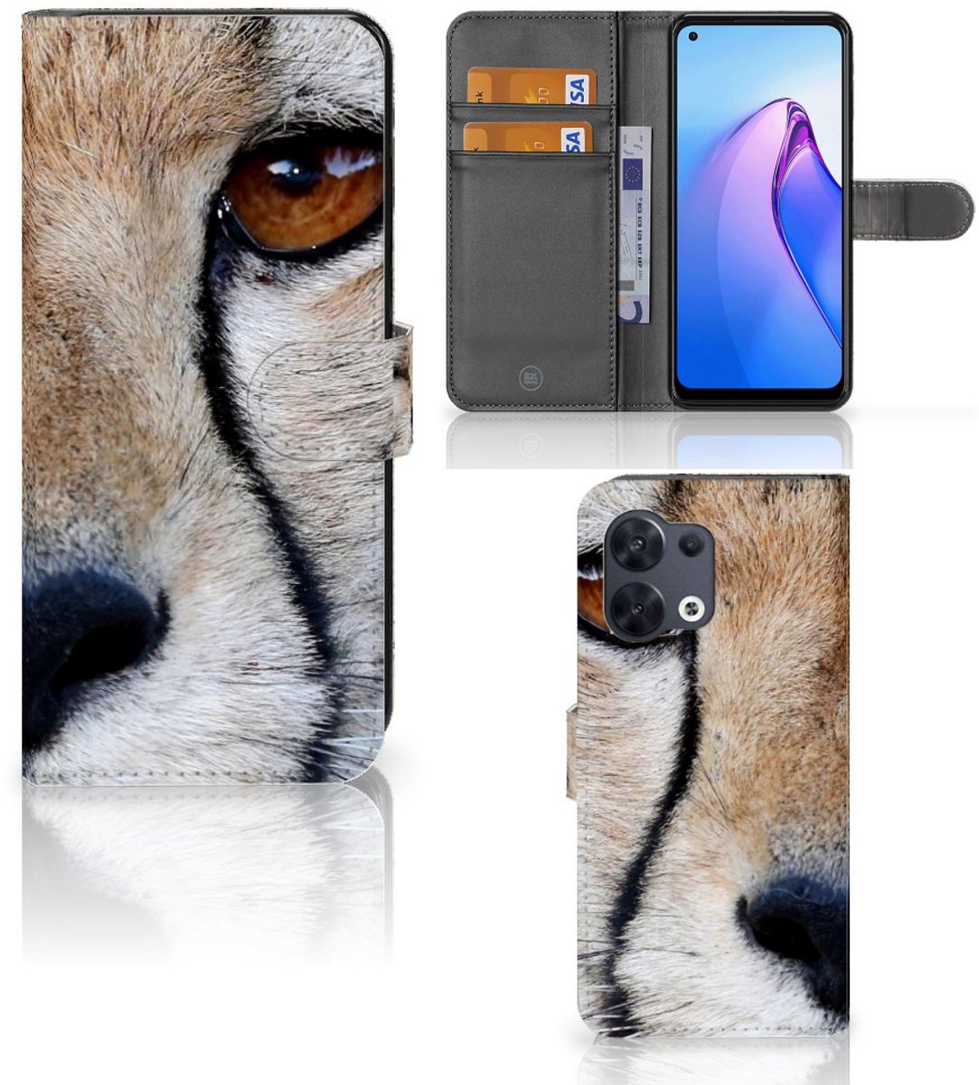 OPPO Reno8 Telefoonhoesje met Pasjes Cheetah