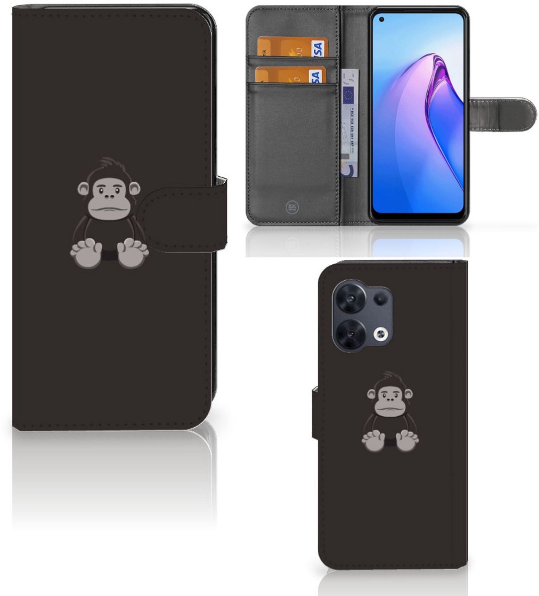 Book Case voor OPPO Reno8 Leuk Hoesje Gorilla