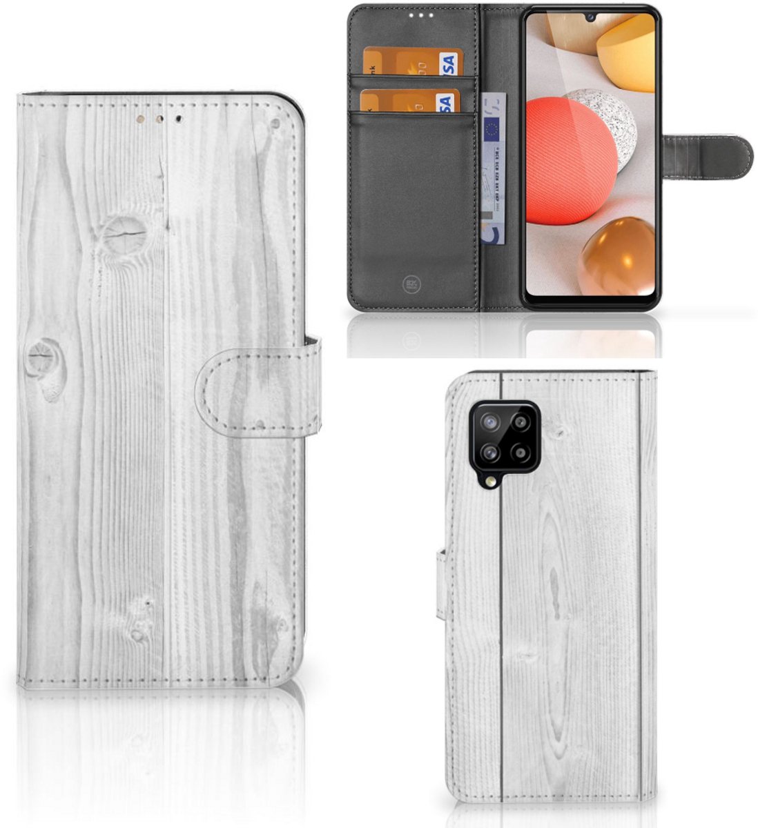Boekhoesje voor Samsung Galaxy A42 5G Book Style Case White Wood