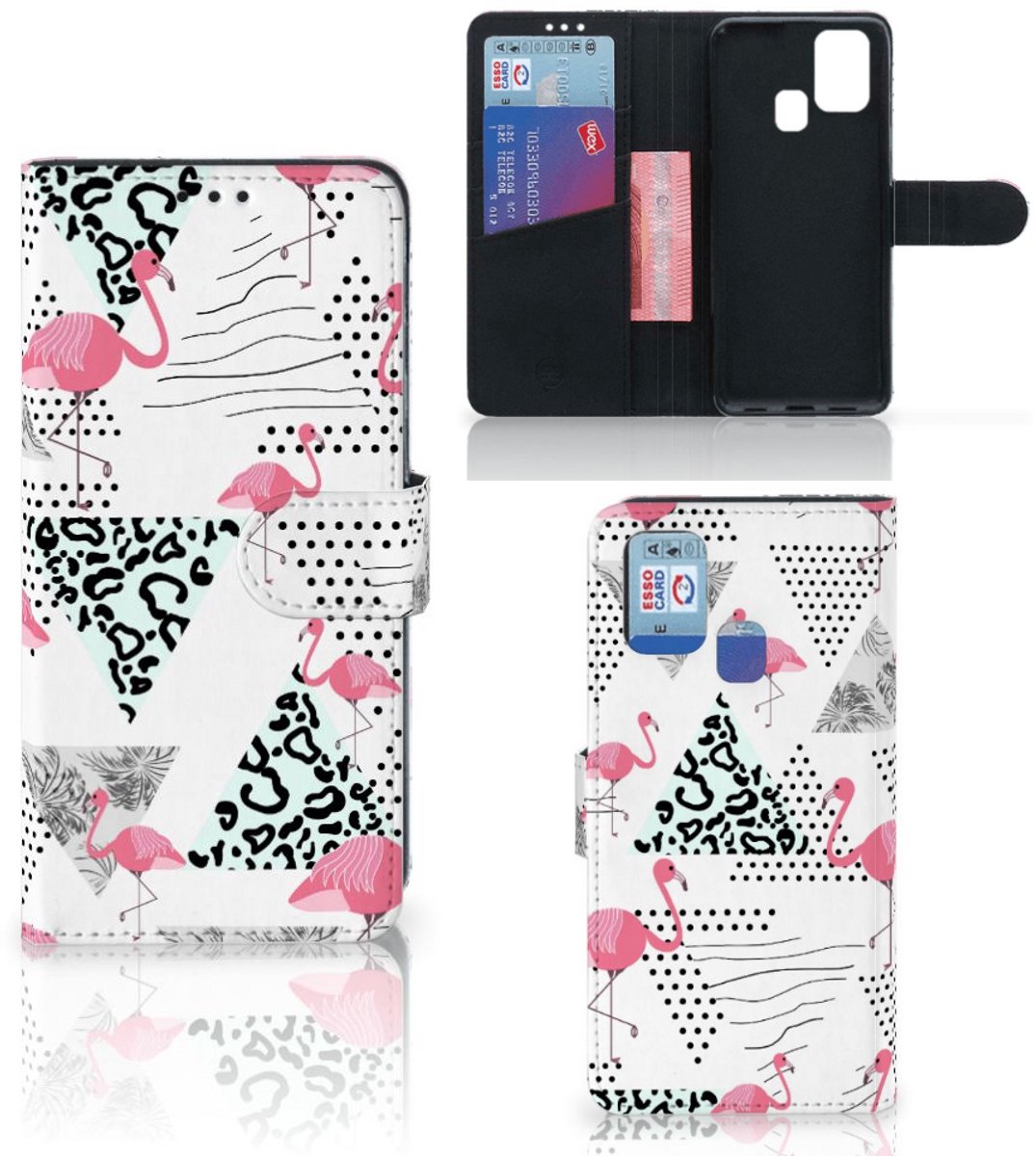 Samsung Galaxy M31 Telefoonhoesje met Pasjes Flamingo Triangle