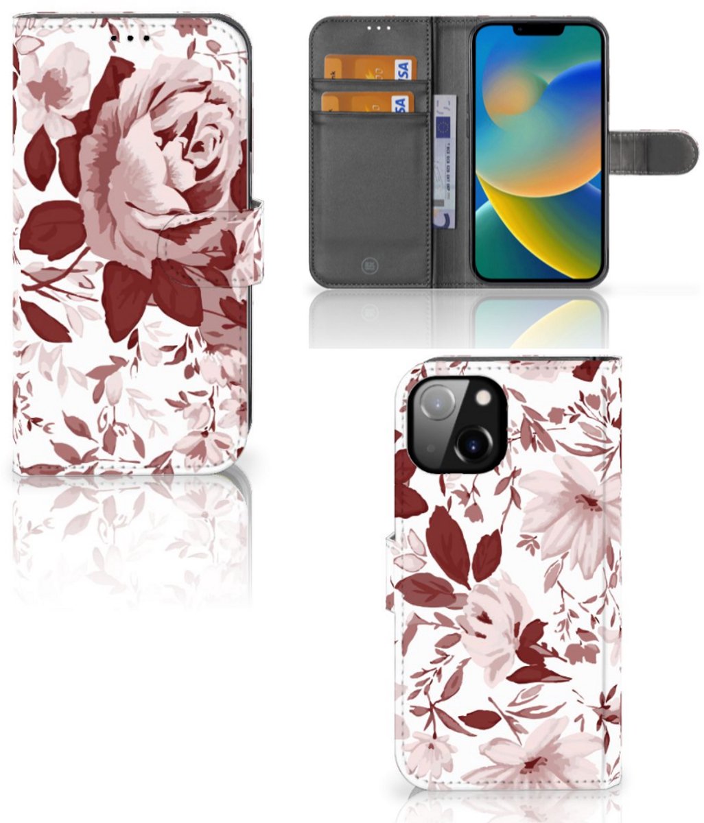 Book Case voor Hoesje Apple iPhone 14 Watercolor Flowers
