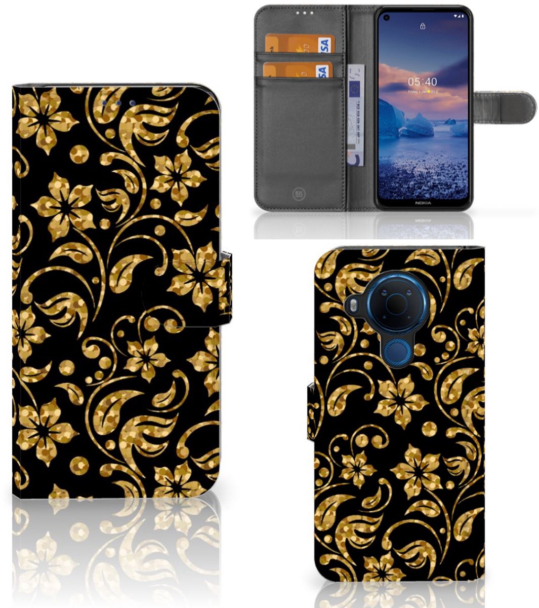 Nokia 5.4 Hoesje Gouden Bloemen