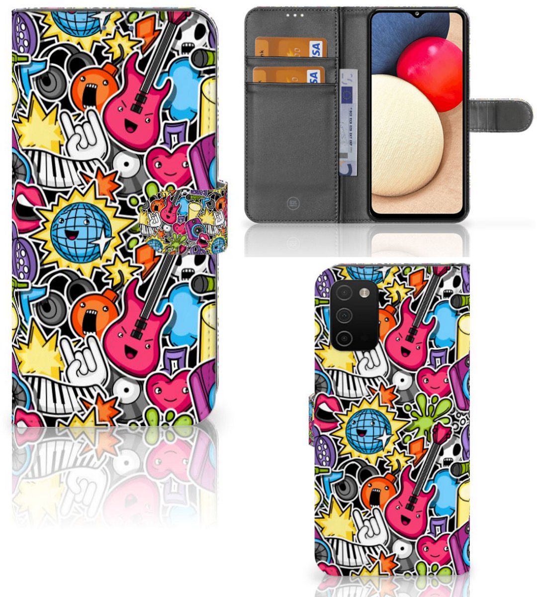 Boekhoesje voor Samsung Galaxy A03s Wallet Case met Pasjes Punk Rock