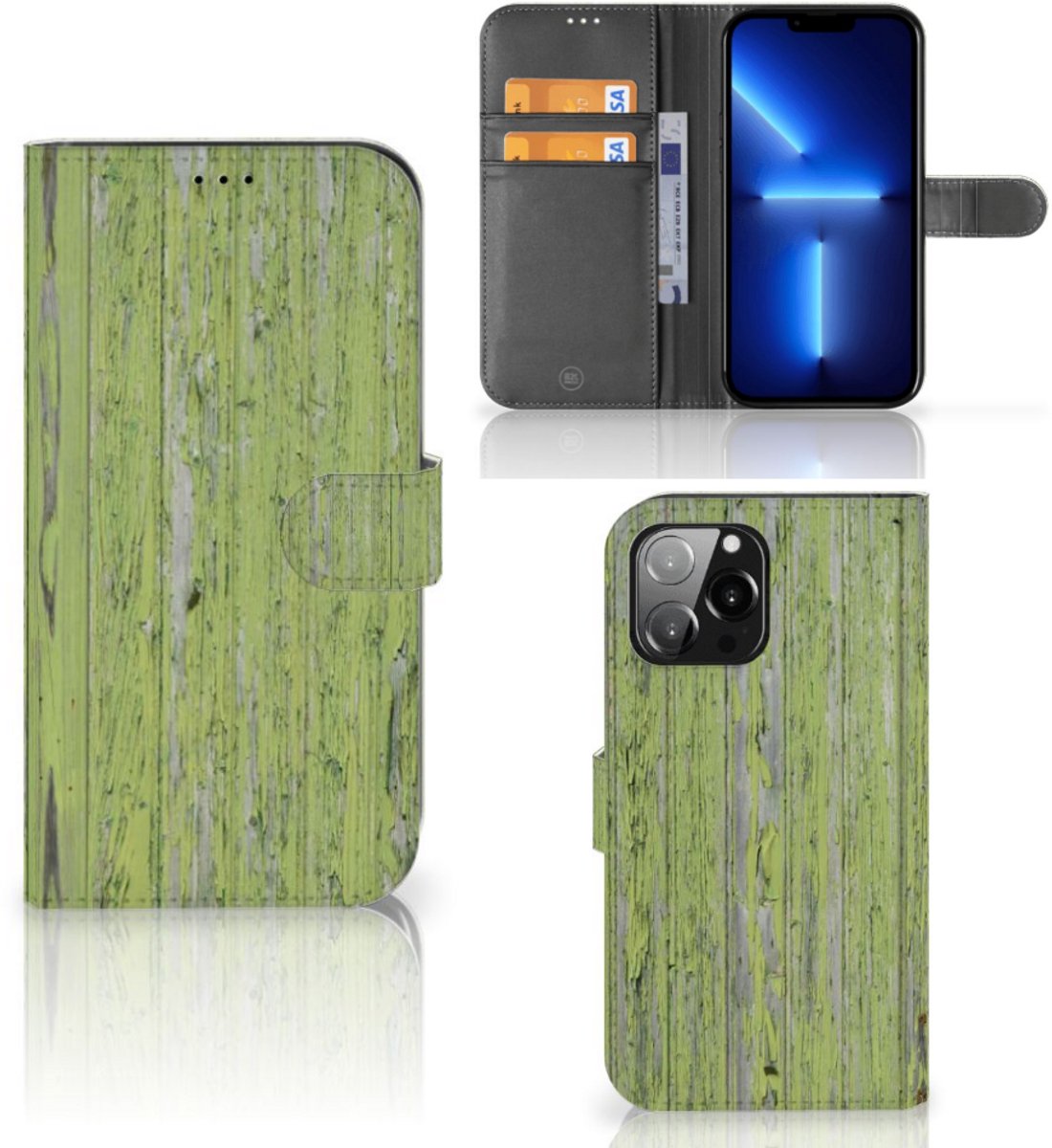 iPhone 13 Pro Max Book Style Case Green Wood