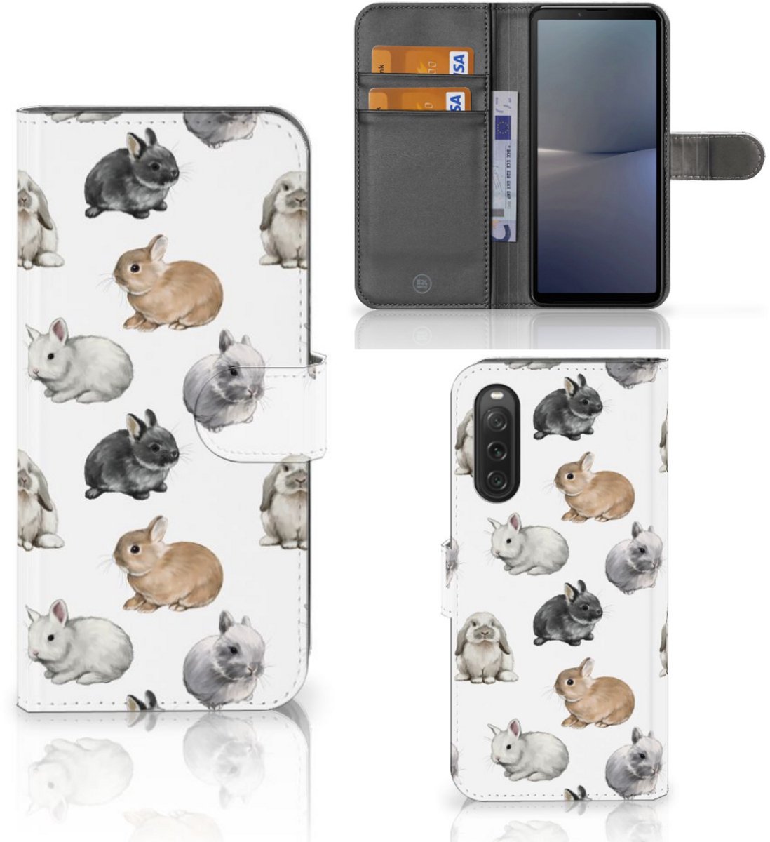 Telefoonhoesje met Pasjes voor Sony Xperia 10 V Konijntjes
