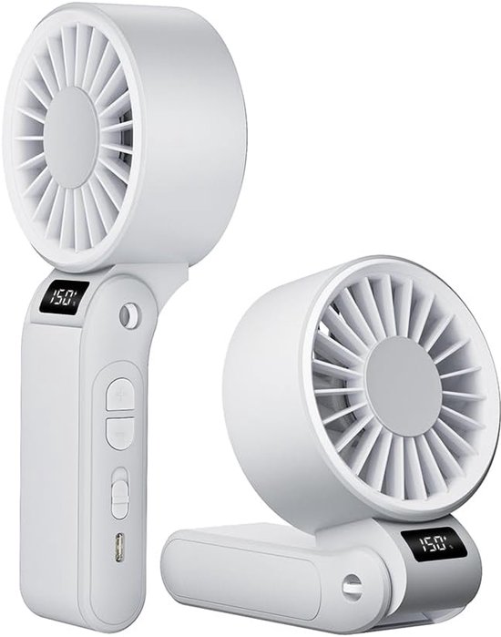 Draagbare mini ventilator 150 traploos snelheden turbo motor 5000RPM LED display 3000mAh USB-C wit opvouwbaar