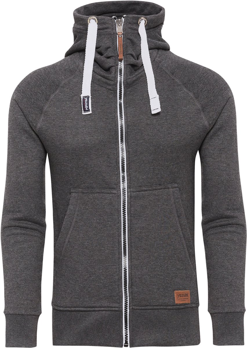 Yazubi Heren Hoodie Jacob – Regular Fit – Katoenmix Stretch – Donkergrijs – Rits & Kap