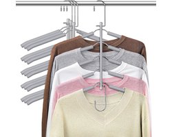 Kleerhangers ruimtebesparende jashangers - Jeowoqao antislip overhemdhangers met gewatteerd schuim roestvrij staal 5 in 1 organizer zware hangers voor hoodie jas trui pak T-shirt (grijs, 4 stuks)