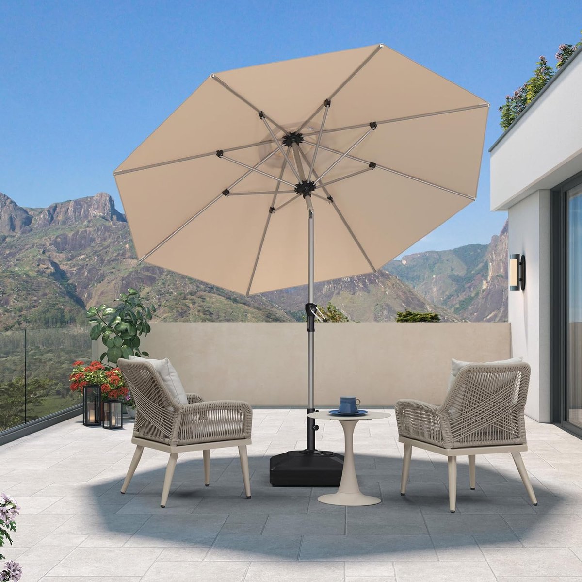 Tuinparasol 270 cm Ø Achthoekig Kantelbaar met Zwengel – UV50+ Waterafstotend Aluminium Parasol voor Tuin, Balkon, Terras & Horeca – Beige – Nicolehome