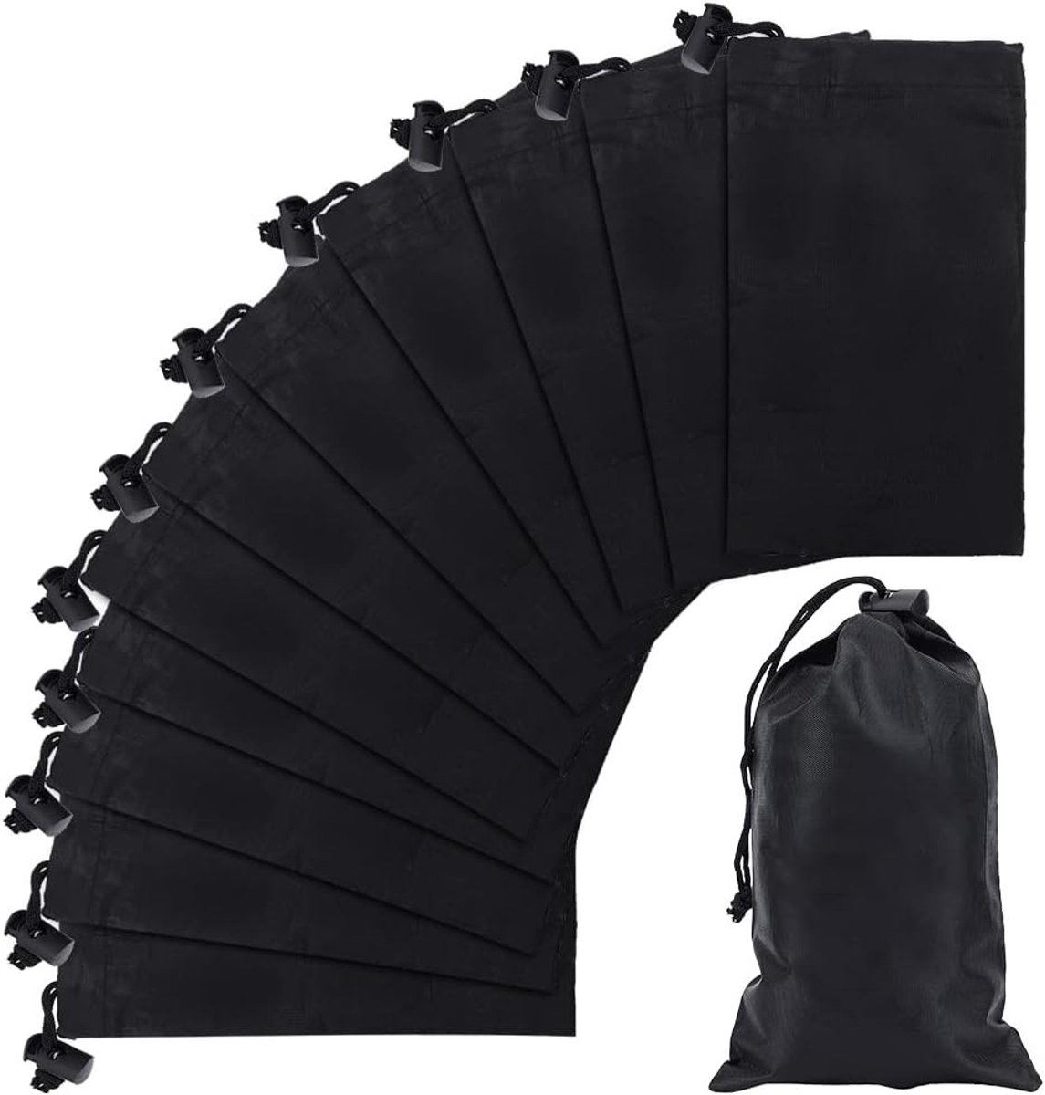 12 Stuks Polyester Trekkoordtassen, 20x12cm Zwarte Nylon Opbergtassen voor Sieraden, Sport en Reizen, Cadeautassen voor Snoep en Accessoires
