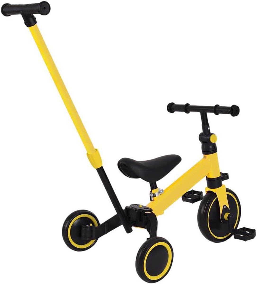 Driewieler Loopfiets - Kinderfiets Peuters - Leren Fietsen Lopen - 4-in-1 Converteerbaar - 60 x 42 x 49 cm - Geel