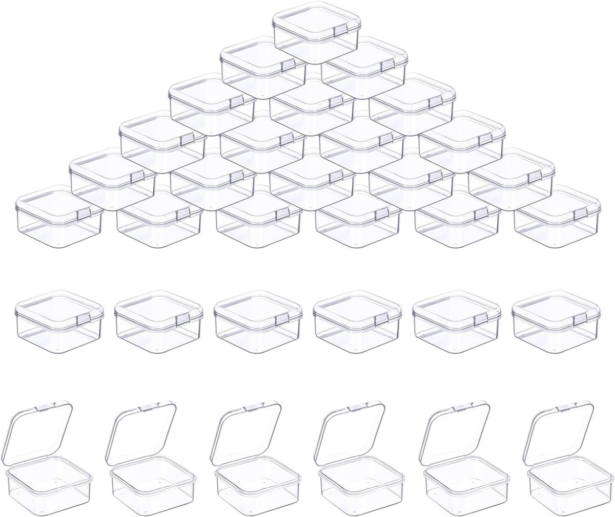 50 Stuks Opbergdozen met Deksel, Klein en Transparant, Perfect voor Kralen en Knutselaccessoires, 3.5 x 3.5 x 1.8 cm, Rectangulaire Mini Opbergdozen