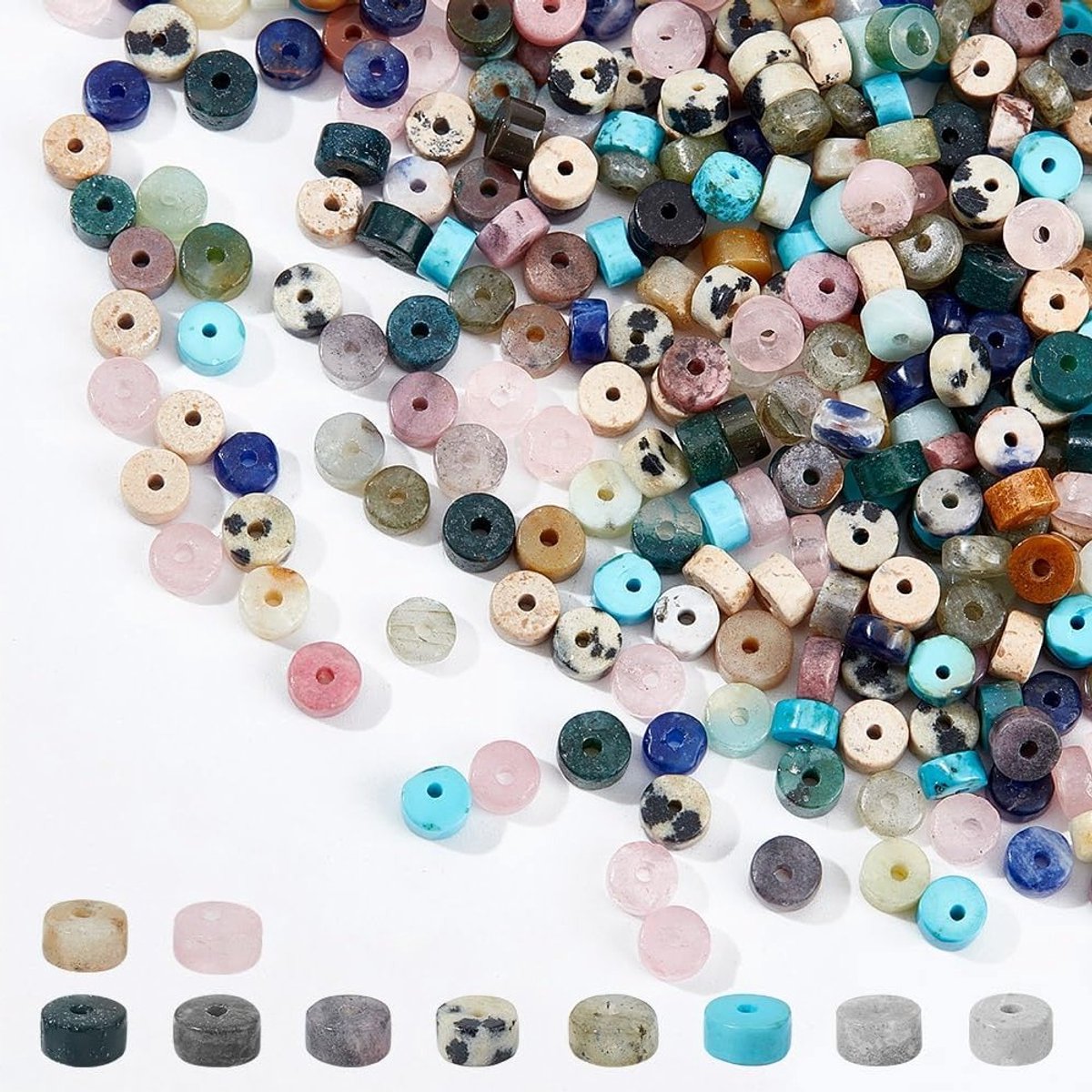 300 Stuks Natuurlijke Heishi Kralen 4mm - 10 Stijlen Natuurlijke Steen Kralen voor Sieraden Maken, Gat: 0.6-0.8mm, Handgemaakte Kralen, DIY Sieraden Accessoires