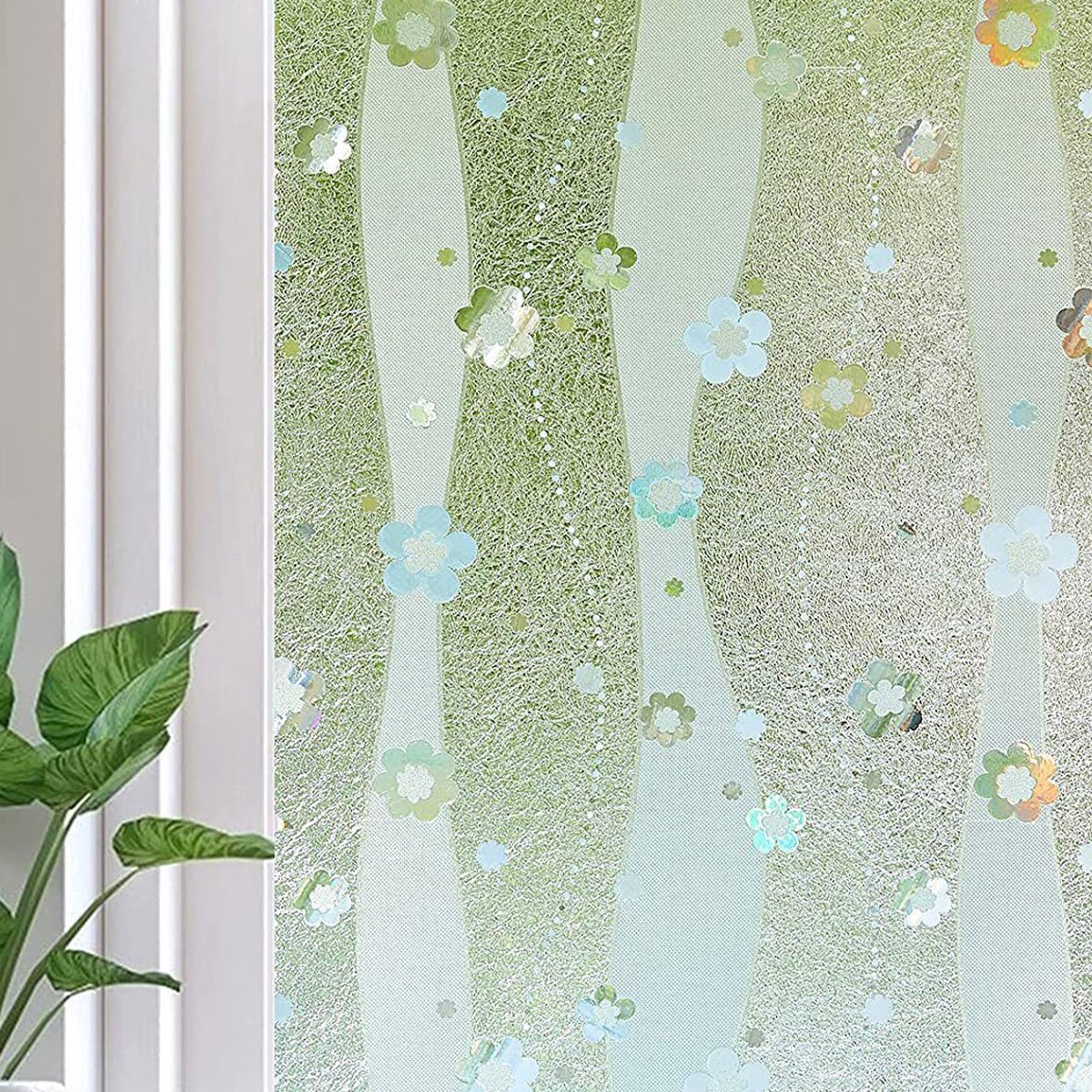 QTTVBTNA Raamfolie Zonder Lijm 45×200 cm – Antistatische Privacy Raamsticker – Lichtdoorlatend maar Niet Transparant – Waterdichte Decoratieve Glasfolie met Bloemenpatroon