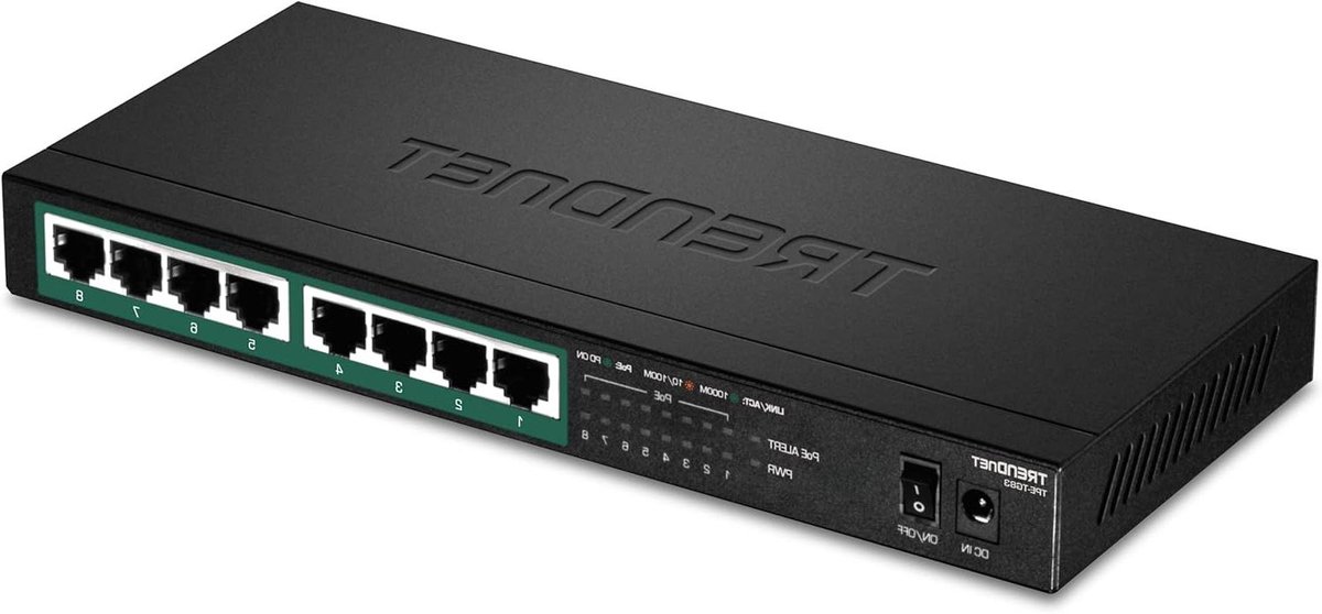 TRENDnet TPE-TG83 Gigabit PoE+ Switch 8 Ports, 65W PoE Power Budget, 16Gbps Switching Capacity, QoS IEEE 802.1p, DSCP Pass-Through Support, Fanless, Black
