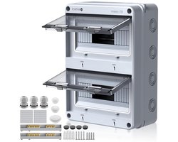 Neoteck Distribution Box, Surfaced, 2-Row, 24 Modules, Fuse Box, Surface-Mounted IP65 Waterproof, for Garden or Other Outdoor Areas