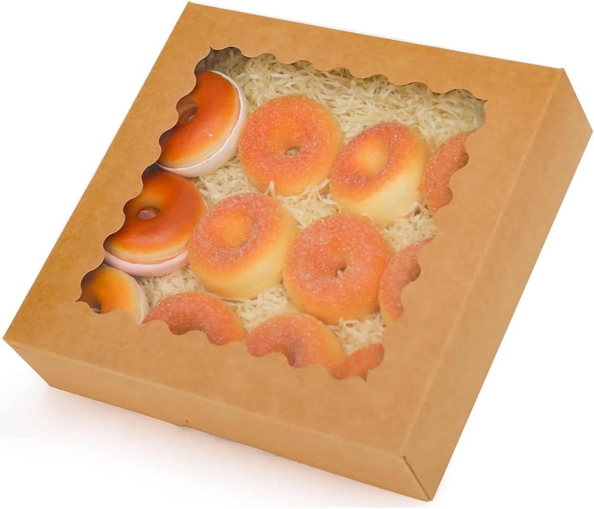 Bakkerij Dozen - Koekjesdozen Macaron - Verpakken Gebak - Met Venster - 20 cm - Bruin