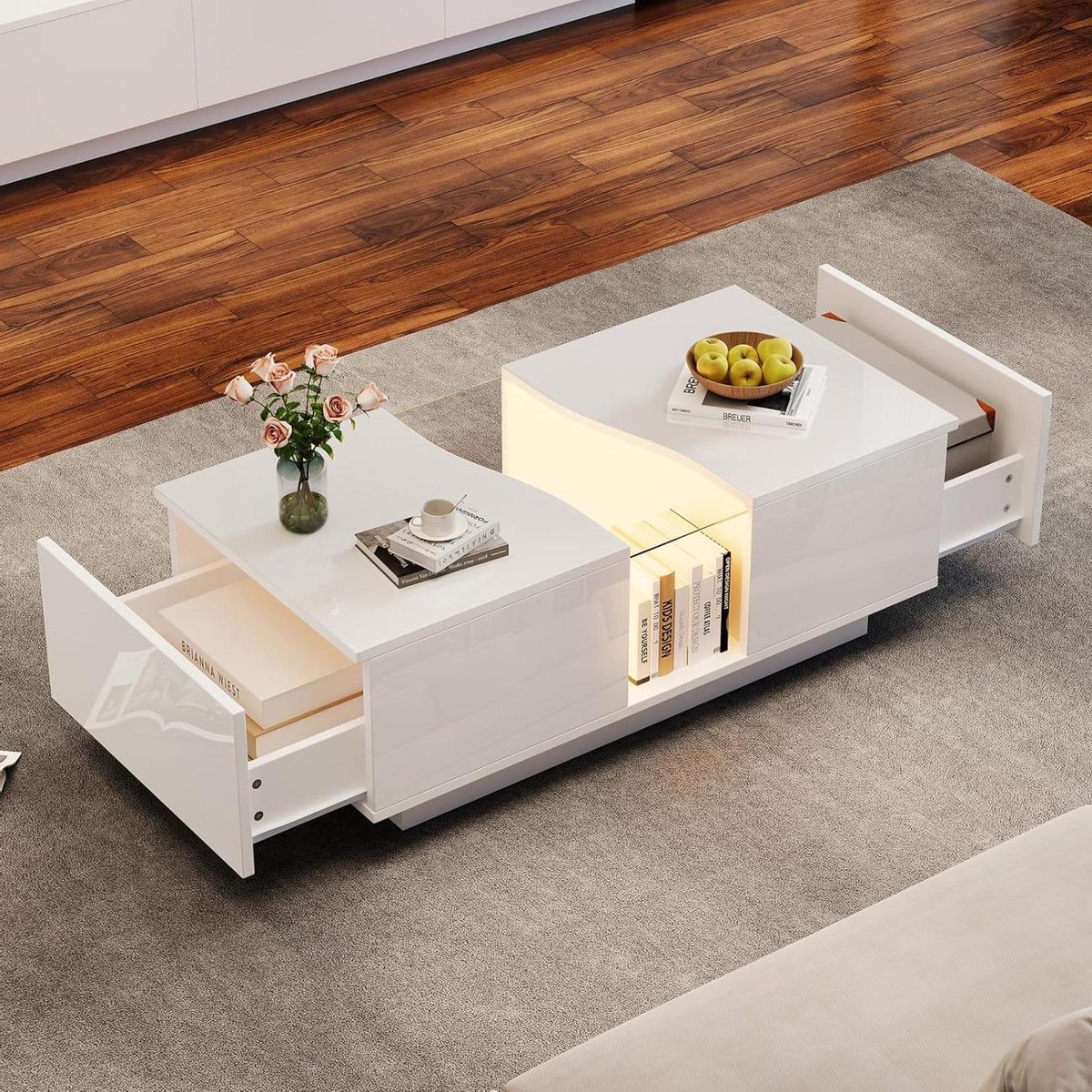 Salontafel met LED - Woonkamertafel - Sfeer Creëren - App Bediening - 100x50x35 cm - Wit
